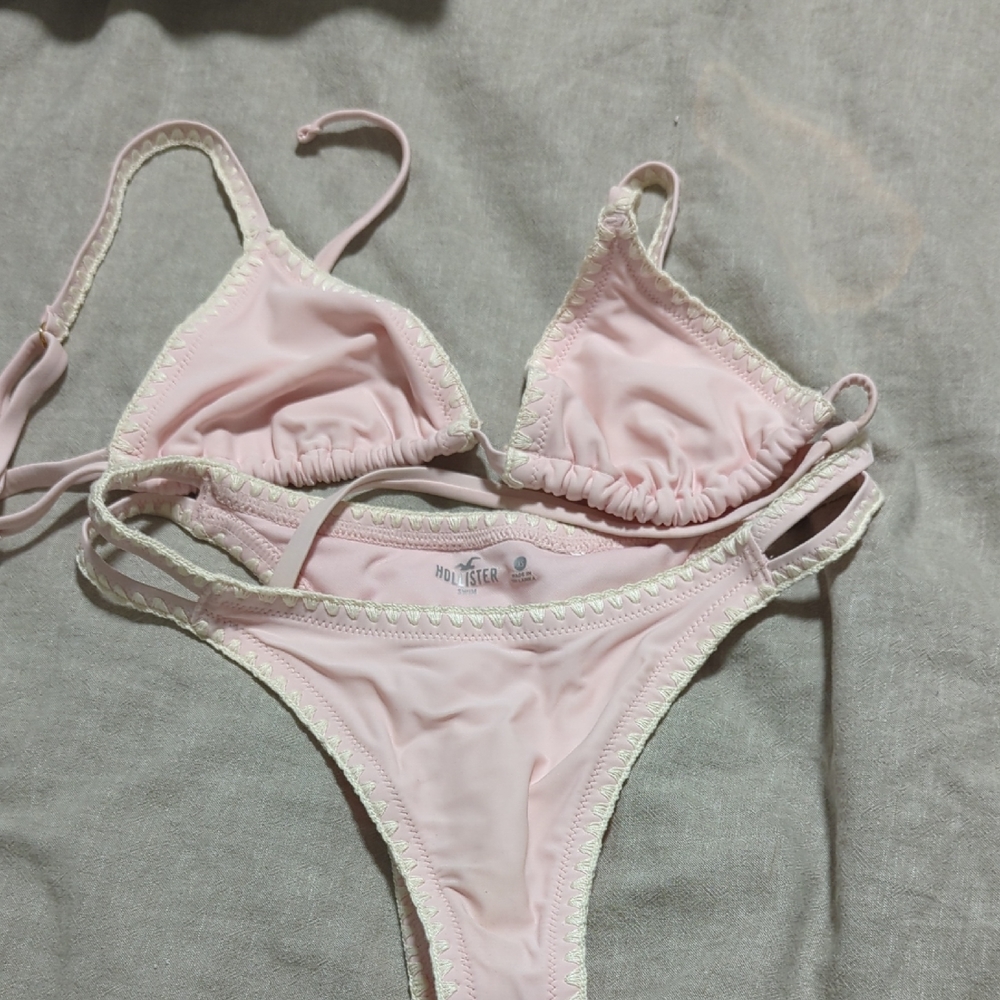Pink Bikini Set with Lace Trim
